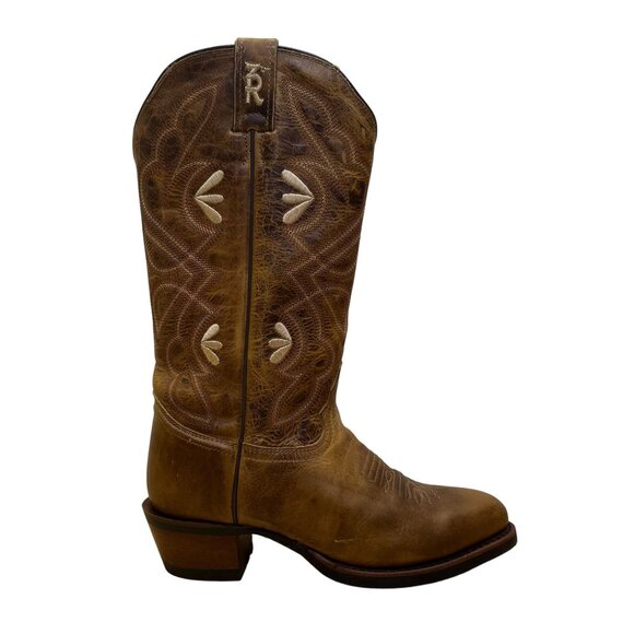 Tony Lama Women’s Brown Embroidered Leather Western 3R Cowgirl Boots Size 8B - Picture 1 of 12